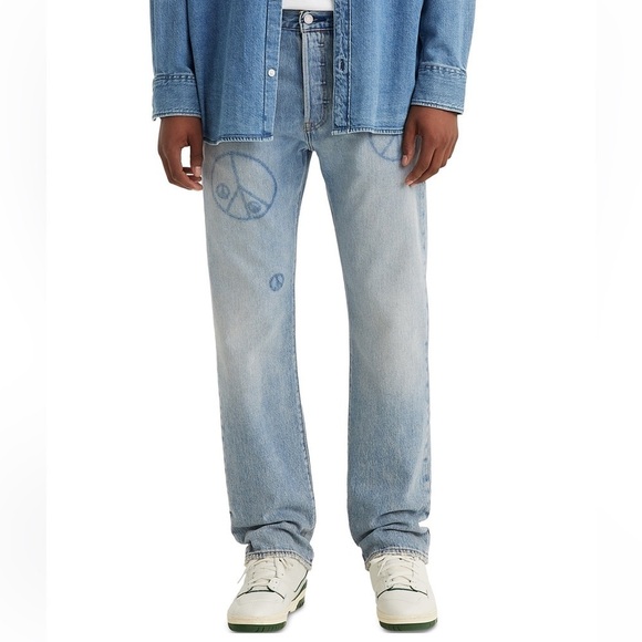 LEVI’S Men’s 501 Original Straight Leg Peace Sign Jeans When In Rome Size 31 NEW - Picture 1 of 9